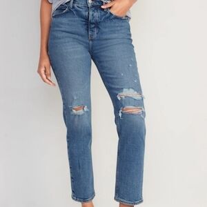 Old Navy Extra High-Waisted Button-Fly Sky-Hi Straight Ripped Jeans